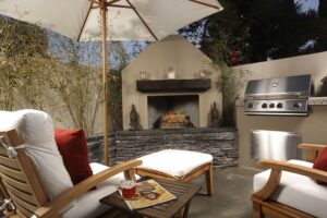 Paved stone outside kitchen