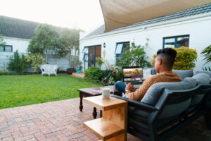 Paved backyard area